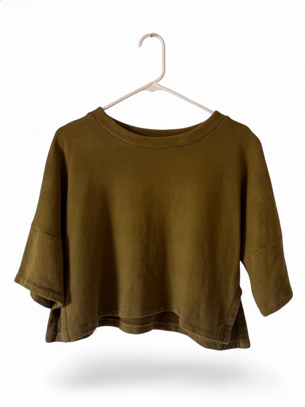 Women's Relaxed Boxy 3/4 Sleeve Sweatshirt - Olive Green